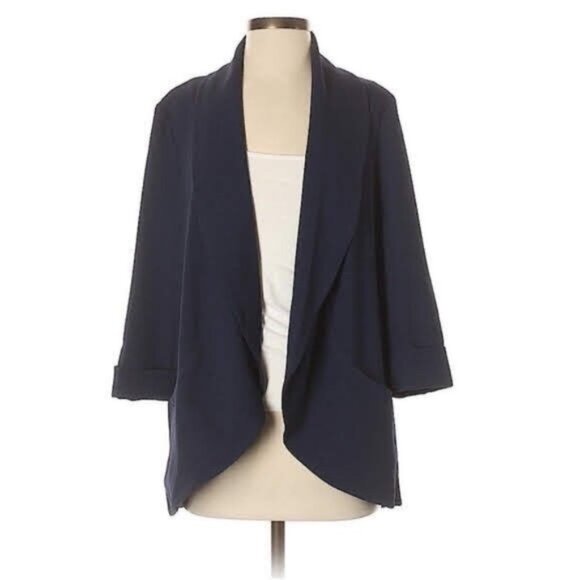 3/$30 Drape Front Boyfriend Blazer, Navy - Picture 5 of 9